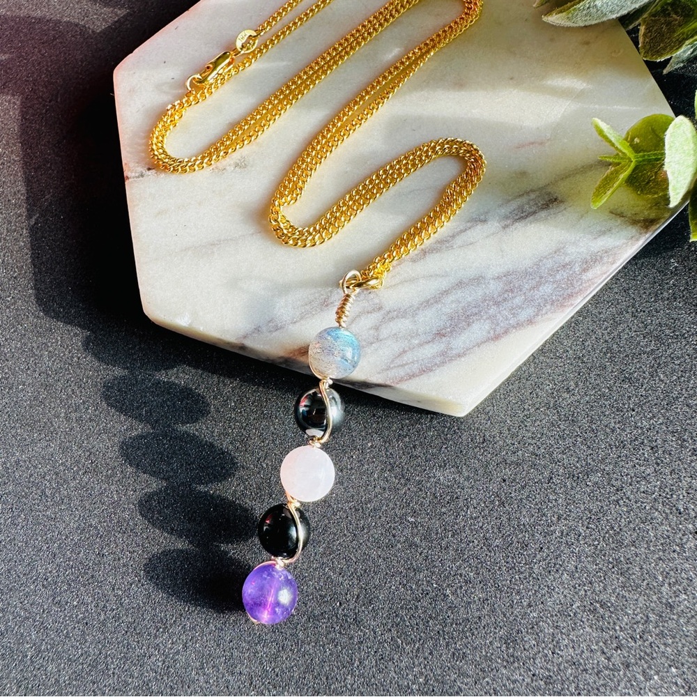 Empath Protection Necklace Amethyst, Rose quartz, Tourmaline and labradorite